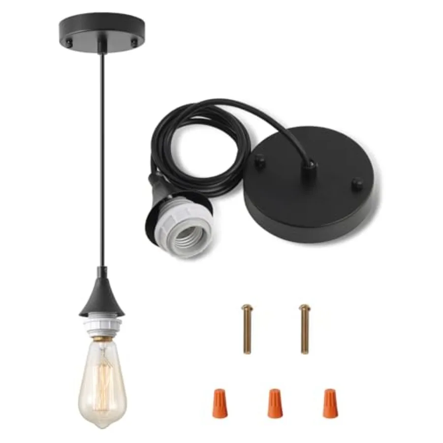 Vintage Pendant Light Kit, Edison Retro Pendant, E26 Lamp Socket DIY Pendant Light Cord, Adjustable Hanging Light Fixtures for