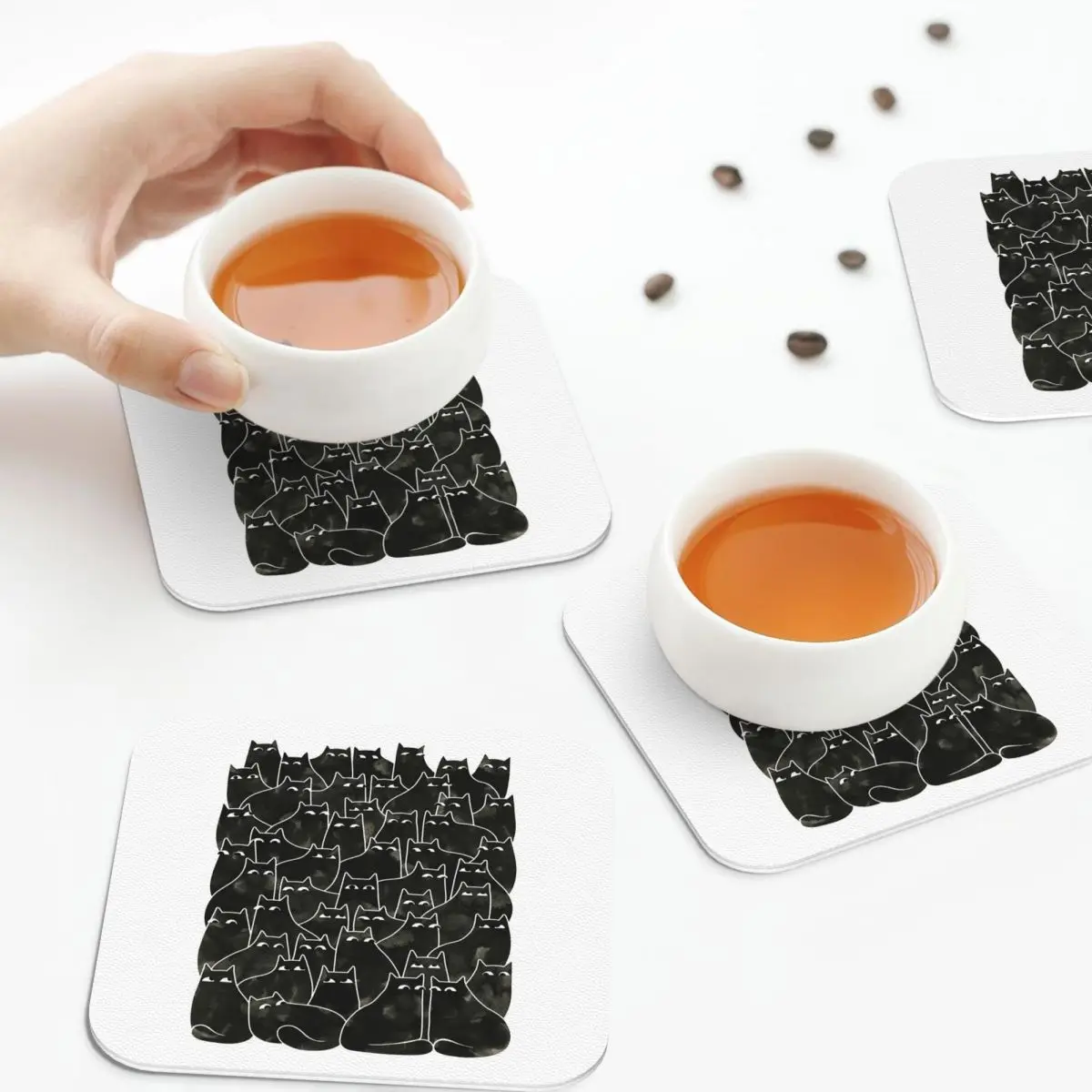 

Suspicious Cats Coasters Leather Placemats Waterproof Insulation Coffee Mats For Home Kitchen Dining Pads Set of 4