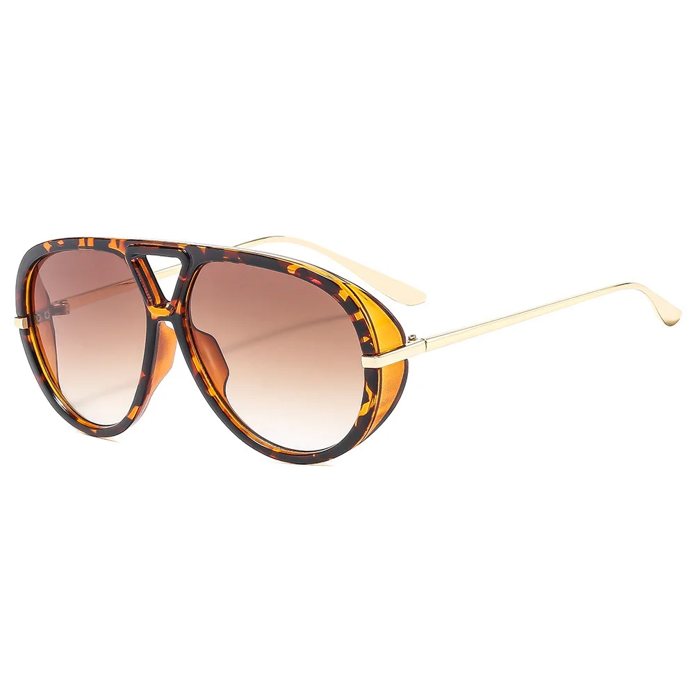 

Retro Oversized Oval Leopard Gradient Women Sunglasses Double Beam Punk Style Fashion Luxury Large Frame Men Sun Glasses UV400