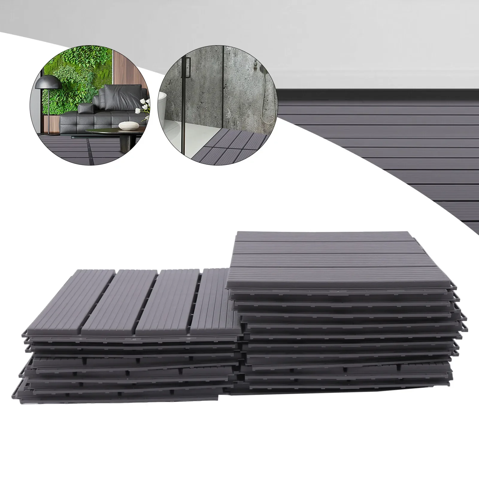 

Interlocking 12"x12" Plastic Composite Patio Deck Tiles Easy DIY Installation Non-slip Design for Indoor & Outdoor Use