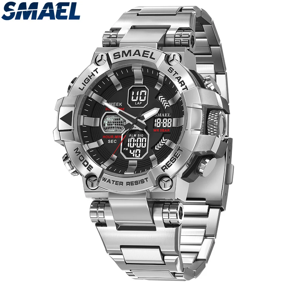 SMAEL Men Multifunctional Sports Watch LED Alarm Clock Men's Dual Display Waterproof Electronic Wristwatch Relogio Masculino