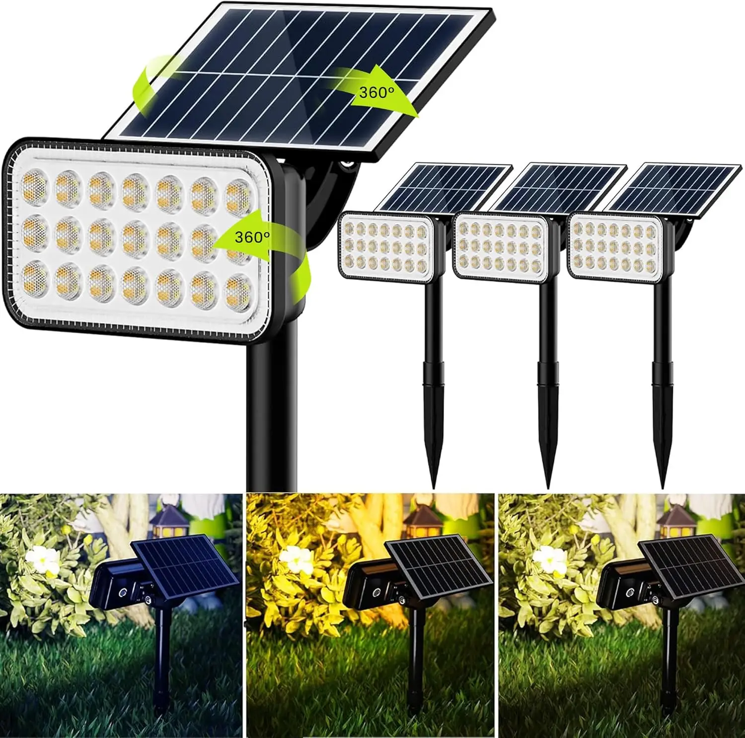 

84-LED Solar Spotlights with 5 Modes, 360° Adjustable, IP65 Waterproof for Yard, Garden, Lawn, Pathway - 4 Pack