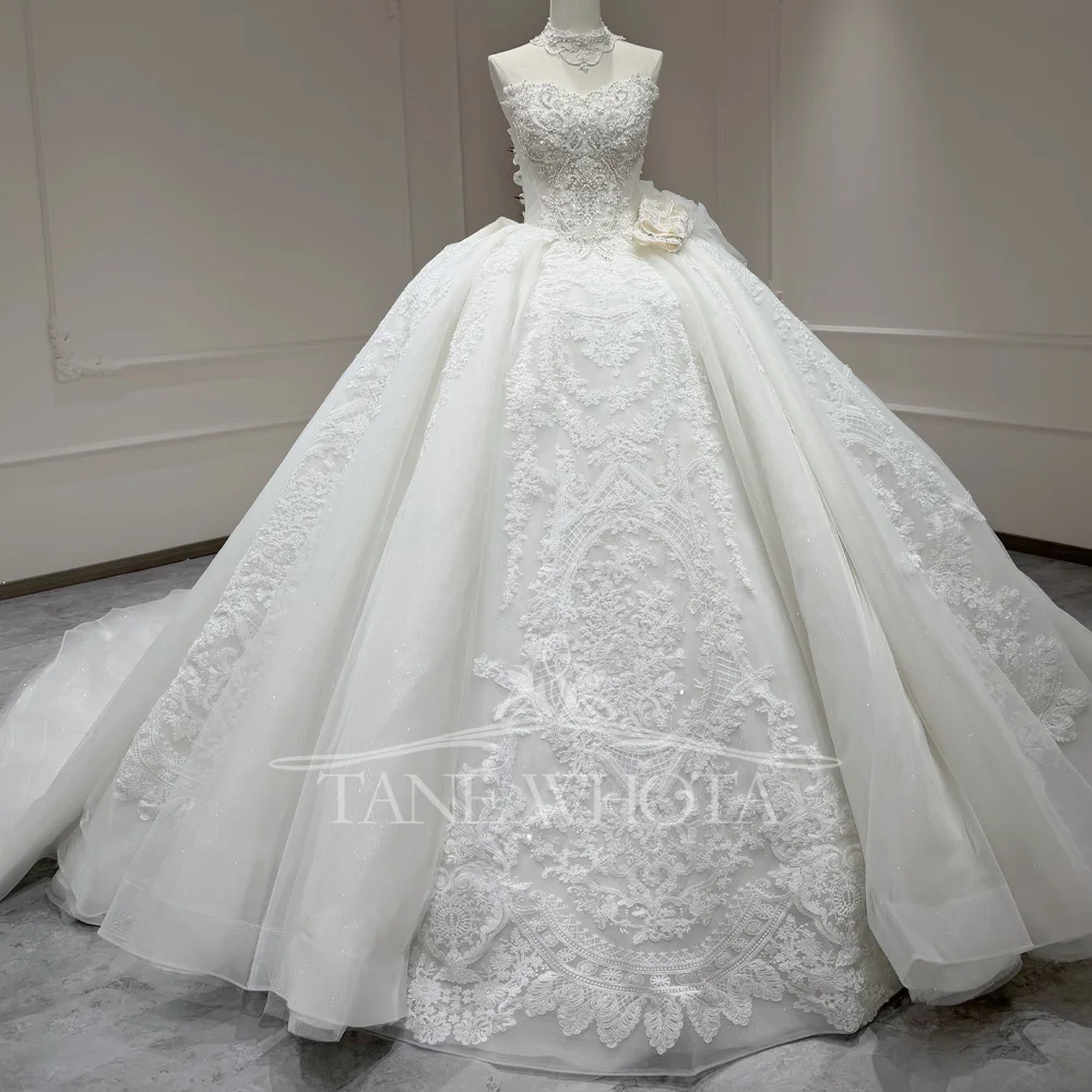 

Sweetheart Novias Vestidos Embroidered Lace Up Back Beaded Elegant Bridal Gown Wedding Dress