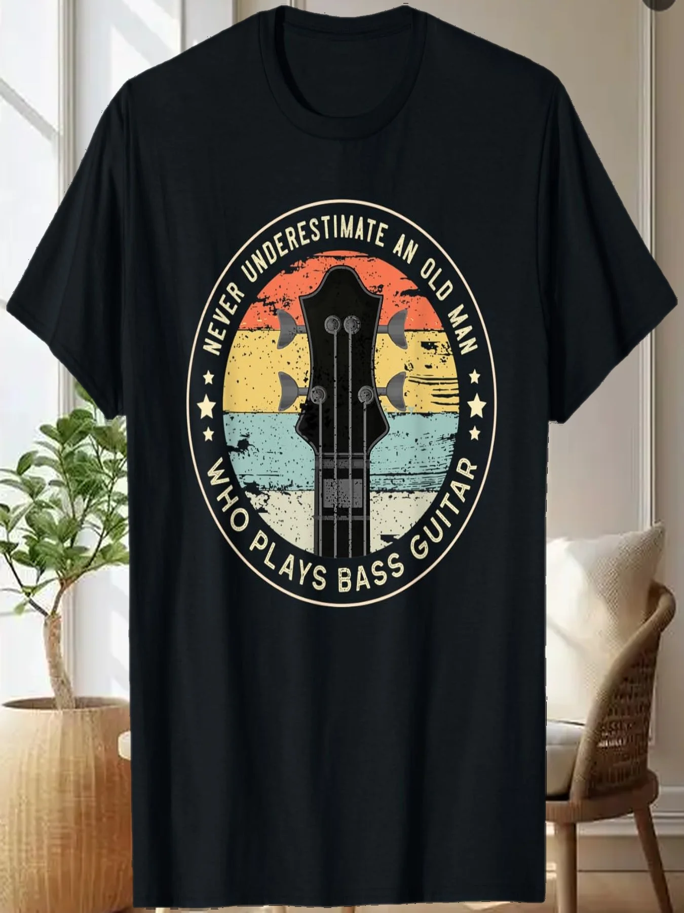 

Mens Never Underestimate An Old Man Who Plays Bass Guitar Vintage T-Shirt