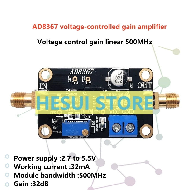 AD8367 module variable gain amplifier 500MHz bandwidth measured 32dB gain amplification