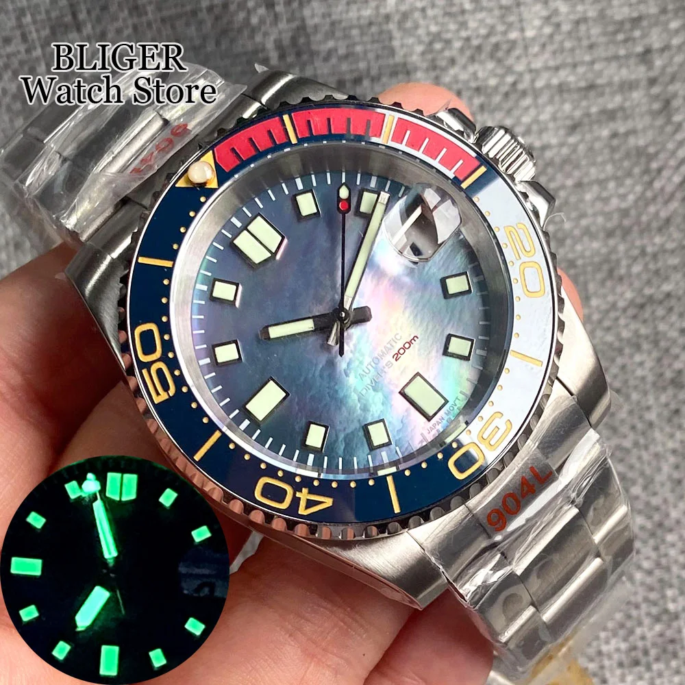 

Tandorio 20ATM Waterproof Mother of Pearl Shell Dial Sapphire Glass Luminous NH35 Dive Watch Men Ceramic Insert Steel Bracelet