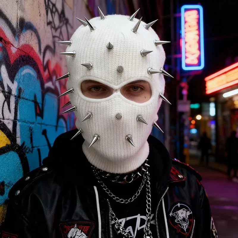 

Men Winter Rivet Mask Beanie Knitted Full Face Ski Bonnet Tactical Cycling Earmuffs Cap