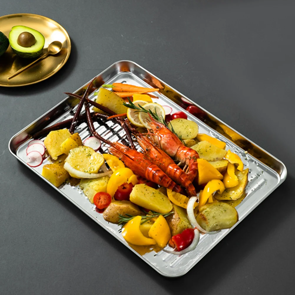 

2Pcs Reusable Nonstick Stainless Steel Baking Tray Safe Reliable Oven Pans For Cakes Cookies Bread Baking Equipment
