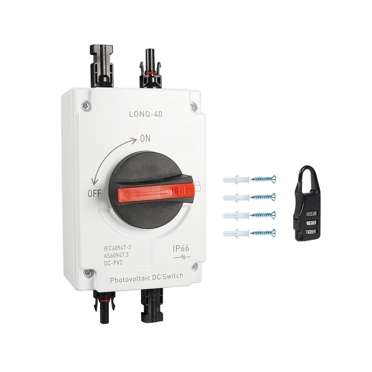 PV Solar Photovoltaic Disconnect Switch, LONQ-40 DC Isolator Solar Switch IP66 Waterproof DC1000V 32A 4P