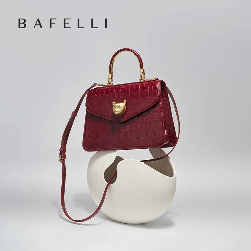 2024 BAFELLI CAT WOMEN'S NEW CROCODILE PATTERN LEATHER FASHION HANDBAG STYLISH BUSINESS FEMALE LEATHER LUXURY BRAND OL PURSE