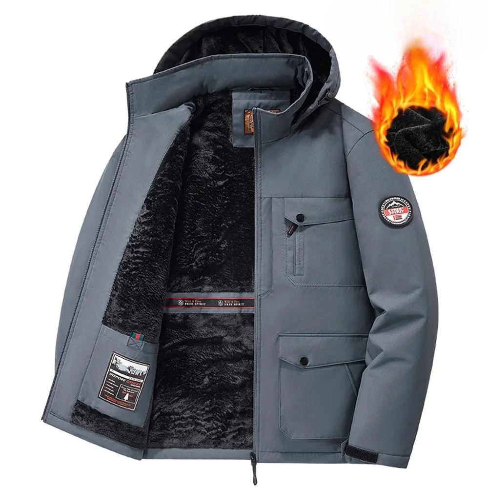 

Winter New Arrival Men's Detachable Hood Fleece-Lined Jacket Casual Fashion Windproof Warm Multi-Pocket Jacket Workwear Jacket