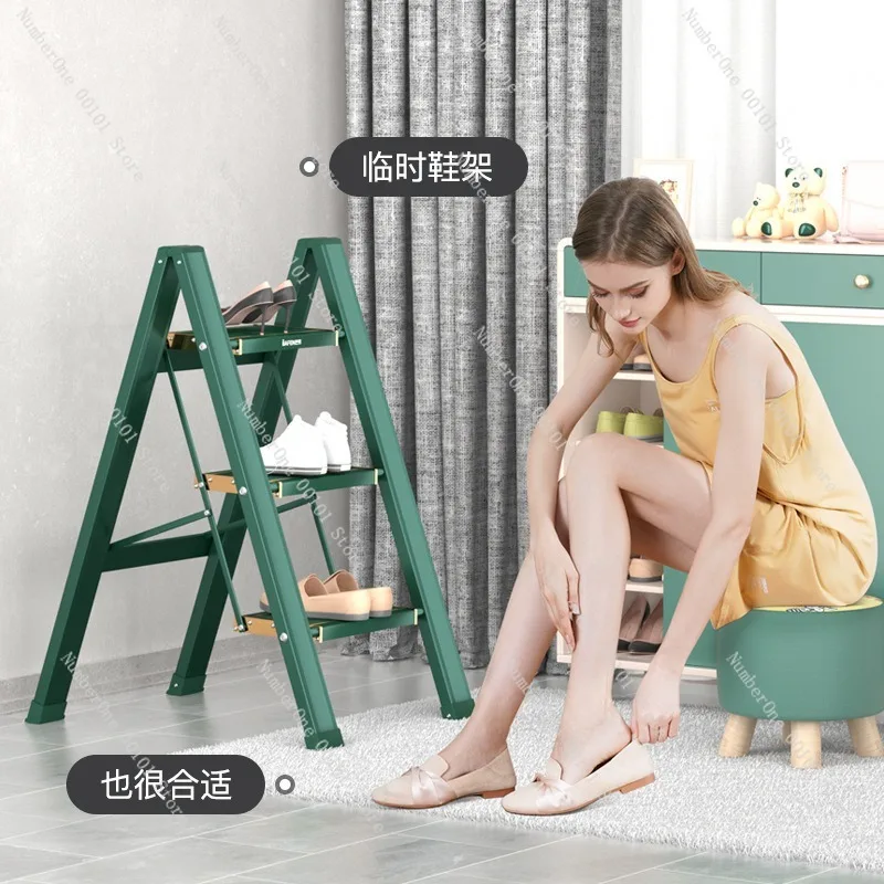 Multi-functional Aluminum Alloy Ladder for Home Use, Thickened Three-Step Foldable A-Frame Safety Ladder and Storage Stool