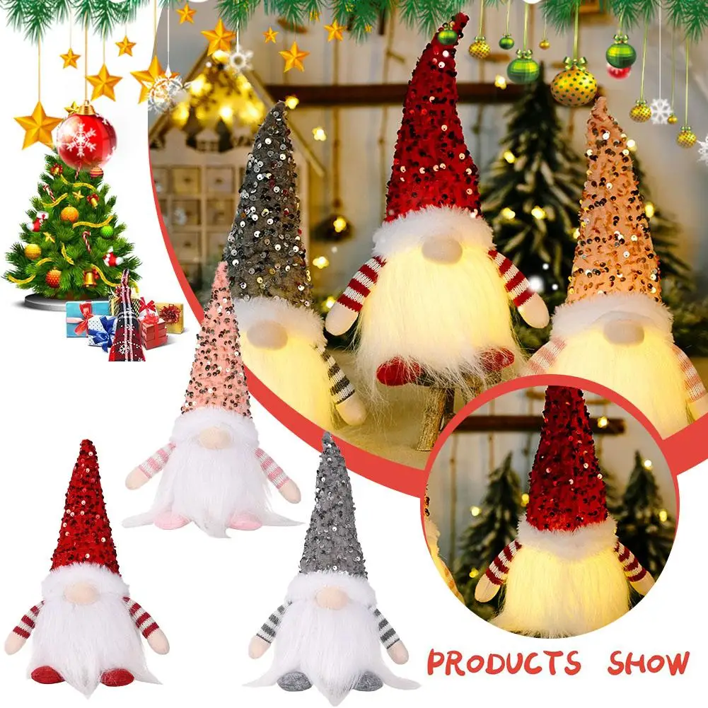 2024 Christmas Decorations Led Gnome Sequins Faceless Night Light For Home Holiday Xmas Ornament Gift Navidad New Year E2j0