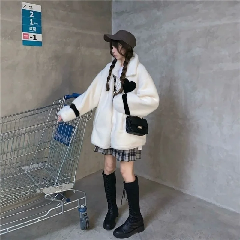 Podstawowe kurtki damskie delikatne Ulzzang dla studentek Kawaii patchworkowe płaszcze zimowe luźne damskie w stylu koreańskim stylowe młodzieżowe codzienne