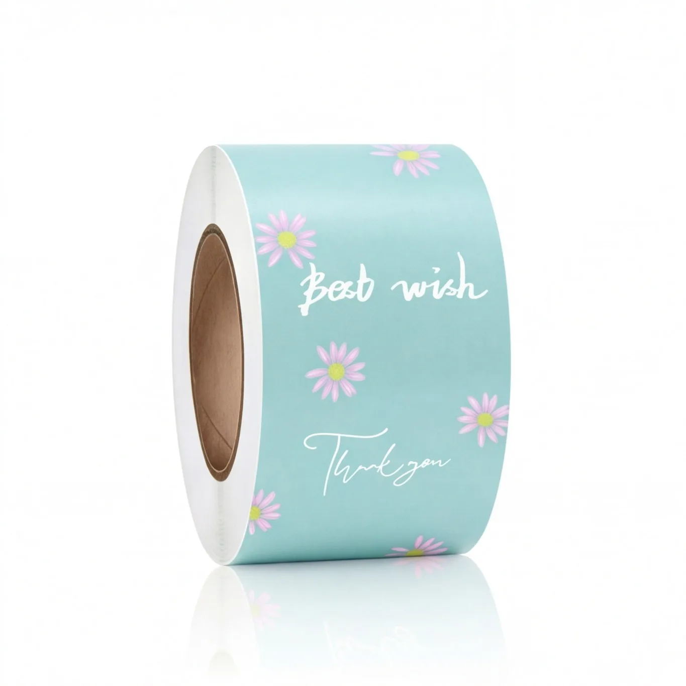 200Pcs/Roll Mint Green Daisy Thank You Stickers Rectangle Waterproof Labels for Small Business Gift Envelope Packaging Decor
