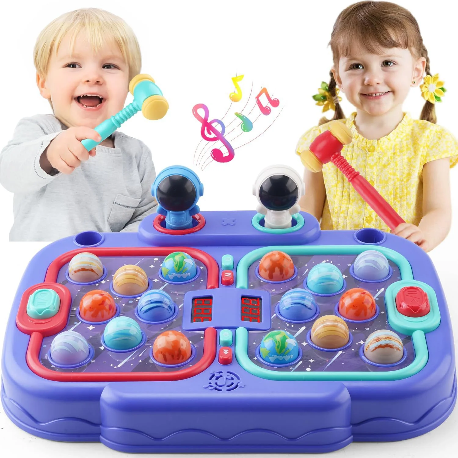 

Интерактивная игровая игрушка Whack-a-Mole со светом и звуком, с 5 режимами, 8 скоростями и конкурентоспособной битой для двух игроков.