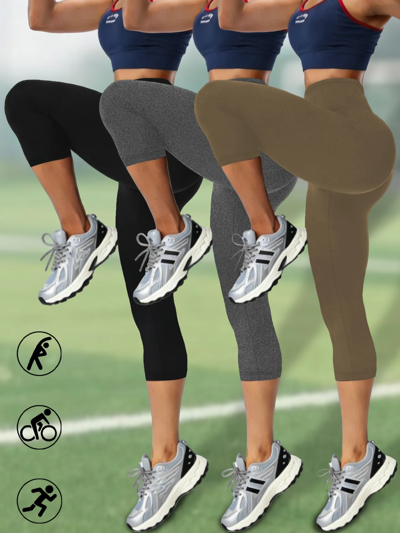 Pacote com 3 Leggings Femininas Super Macias, Alta Elasticidade, Respiráveis, Sem Transparência, para Exercícios, Corrida, Yoga, Push Up, Academia e Fitness