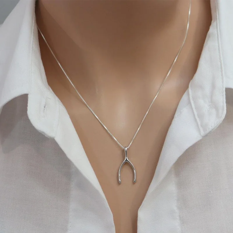 Fashionable Silver Y-shaped Pendant Necklace Suitable for Women's Fashionable Wedding Engagement Jewelry