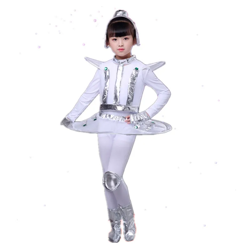 Kids Robot Costume White Silver Astronaut Performance Space Stage Dance Show Time Clothing Unisex Dance Clothes Boy or Girl