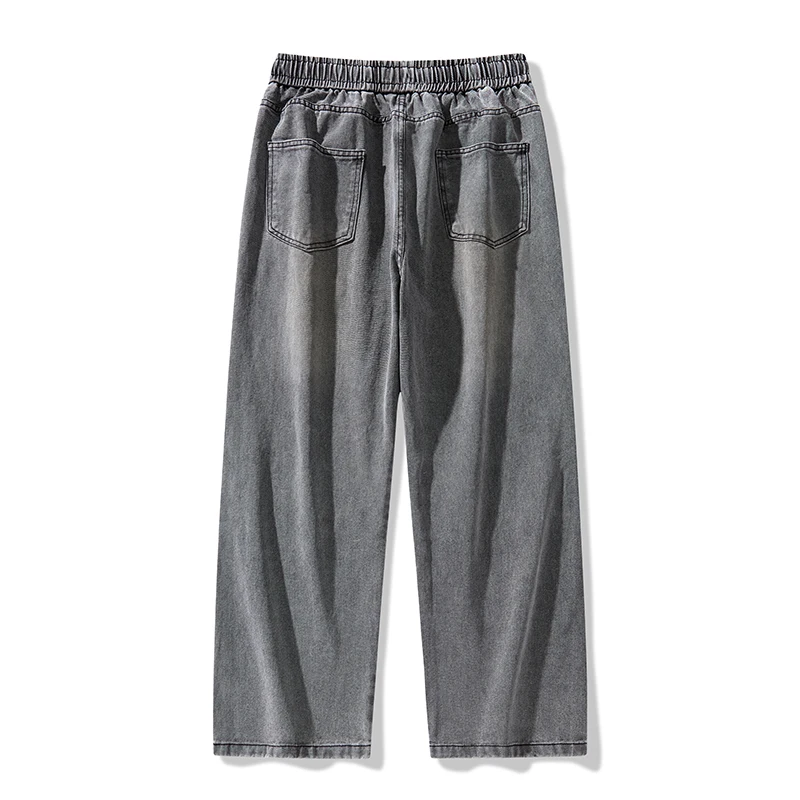 2025 Spring Autumn Men Loose Denim Pants Men Jeans Elastic Waist Casual Wide Leg Pants High Street Boys Loose Trousers