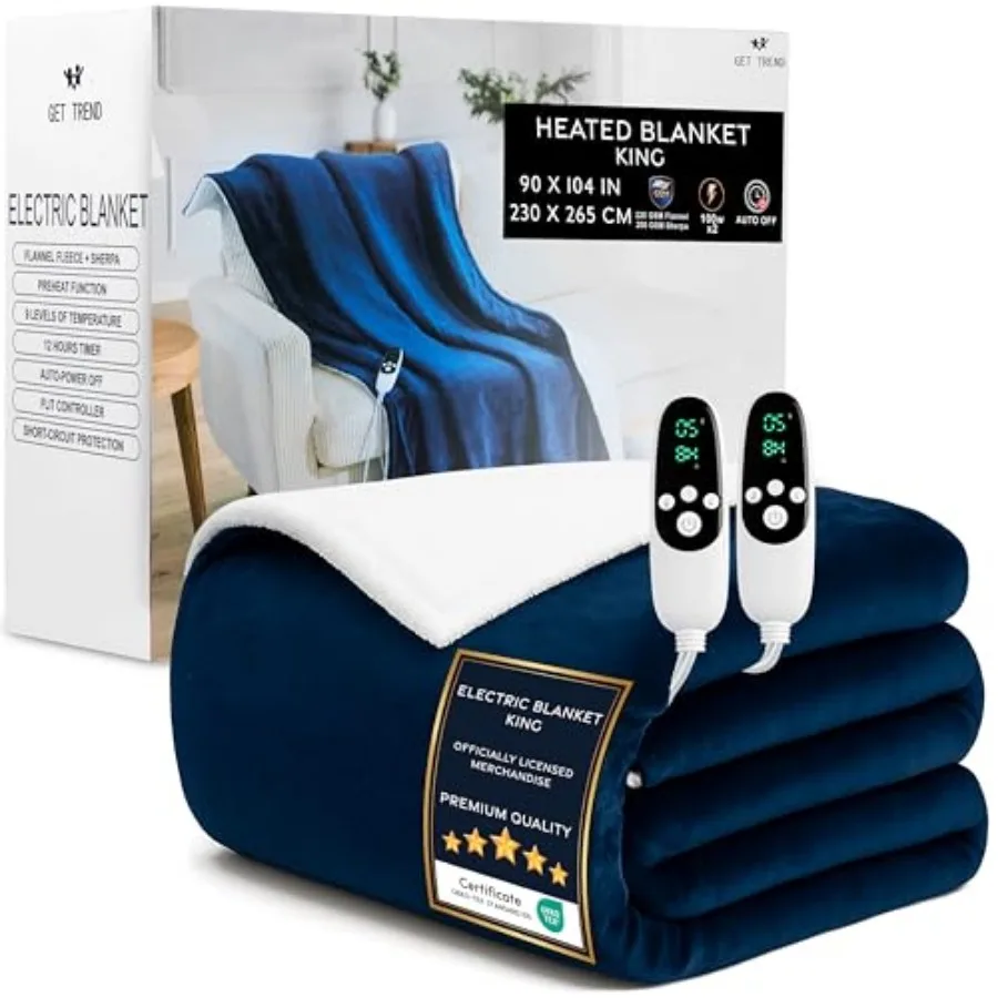 

Электрическое одеяло с подогревом Luxurio из флиса, 9 режимов нагрева и автоматическое отключение через 12 часов, подарки для бабушек, дедушек, пожилых людей, 90x105 см