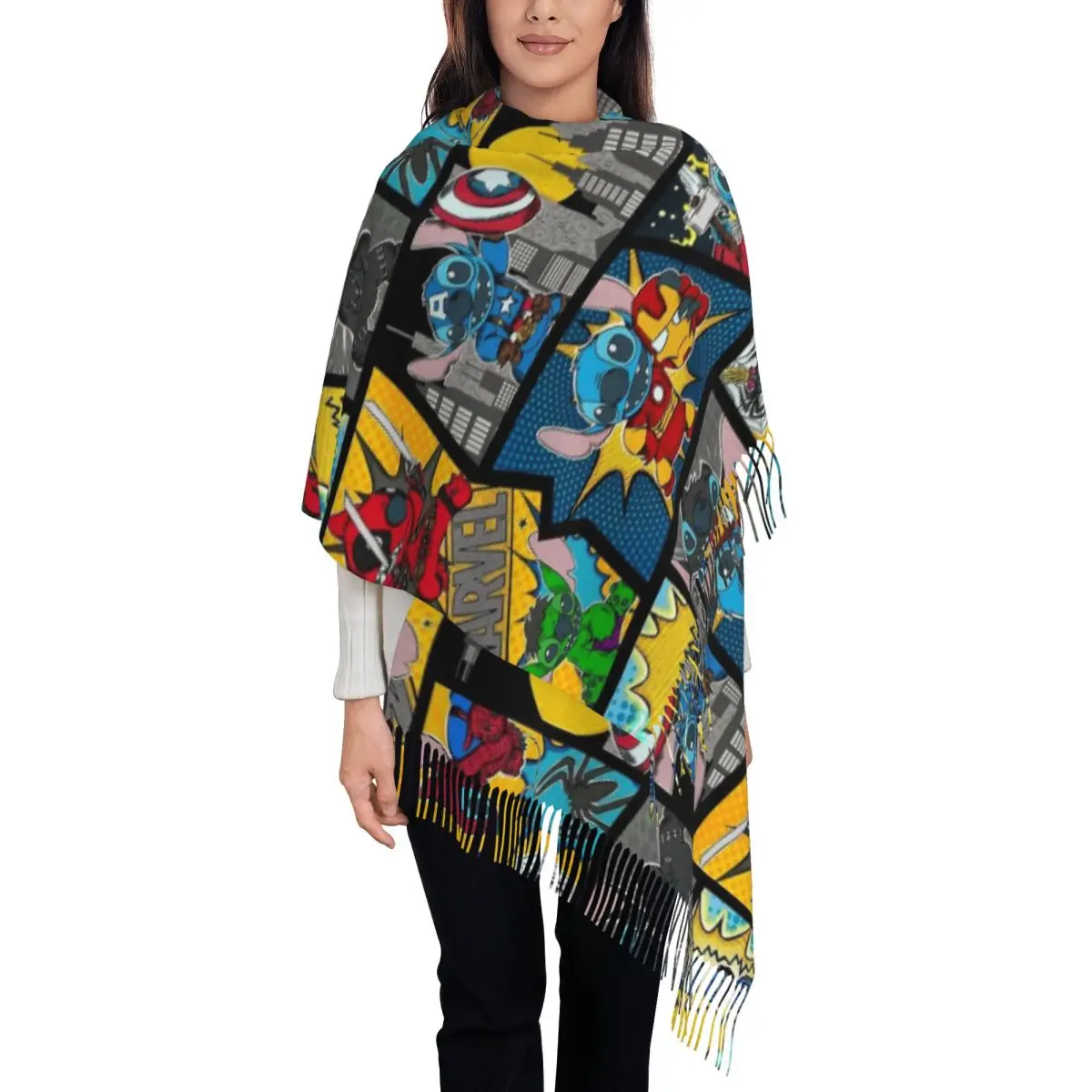 

Superhero Stitch Comic Book Shawls Wraps for Womens Winter Warm Large Long Scarf Neckerchief Shawl Scarves