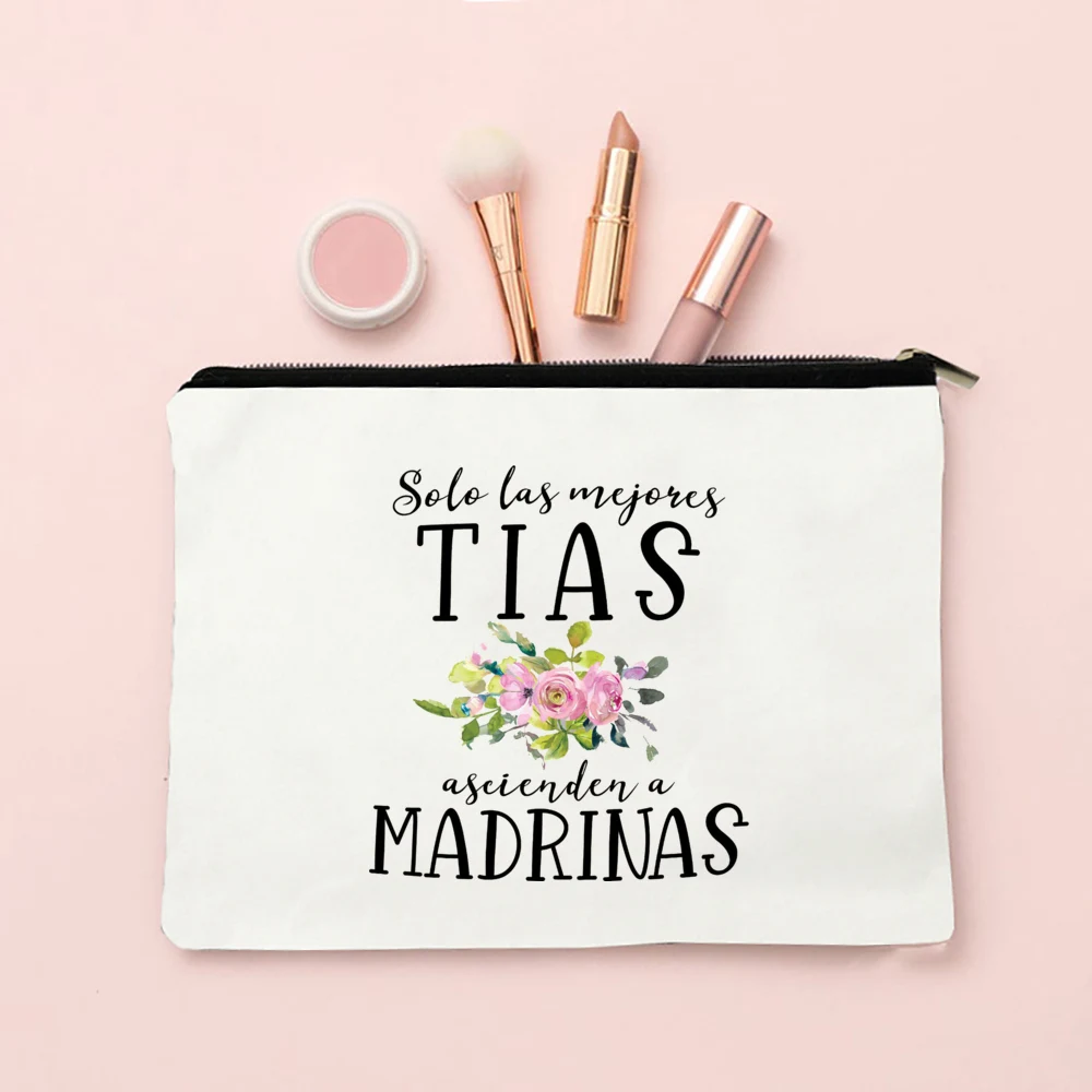 Best Godmother In World Print Cosmetic Bag Travel Toiletry Organizer Zipper Pouch Madrina Gifts Make Up Bag Women Travel Neceser