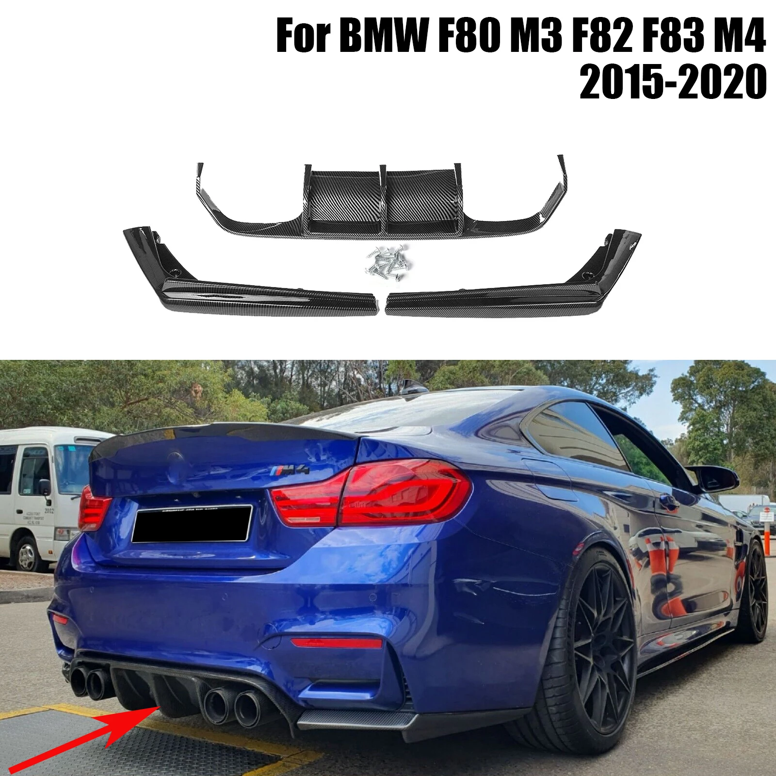 For BMW F80 M3 F82 F83 M4 2015-2020 Car Rear Diffuser Bumper Corner Spoiler Splitter Rear Lip Protector Guard Carbon Fiber Look