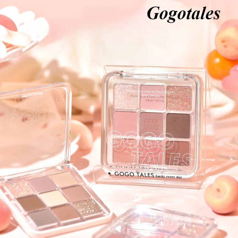 Gogotales 9color eyeshadow, blush, highlighter, pink-brown earth-tone matte palette to brighten skin tone Makeup