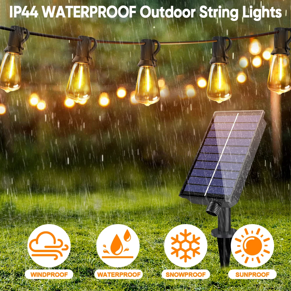 25FT 49FT 65FT LED Solar String Light ST38 Shatterproof Replacement Bulb 32FT Solar Garland For Patio Garden Backyard Decoration