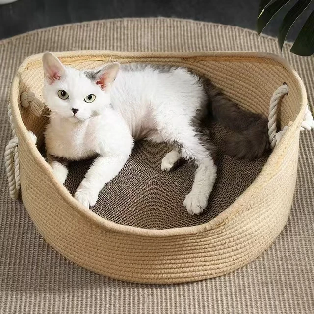 

Handcrafted Rattan Cat Bed Puppy Kennel Woven Summer Cool Nest for Cat Kitten Scratching Sleeping Mat Cat Lounger Cushion