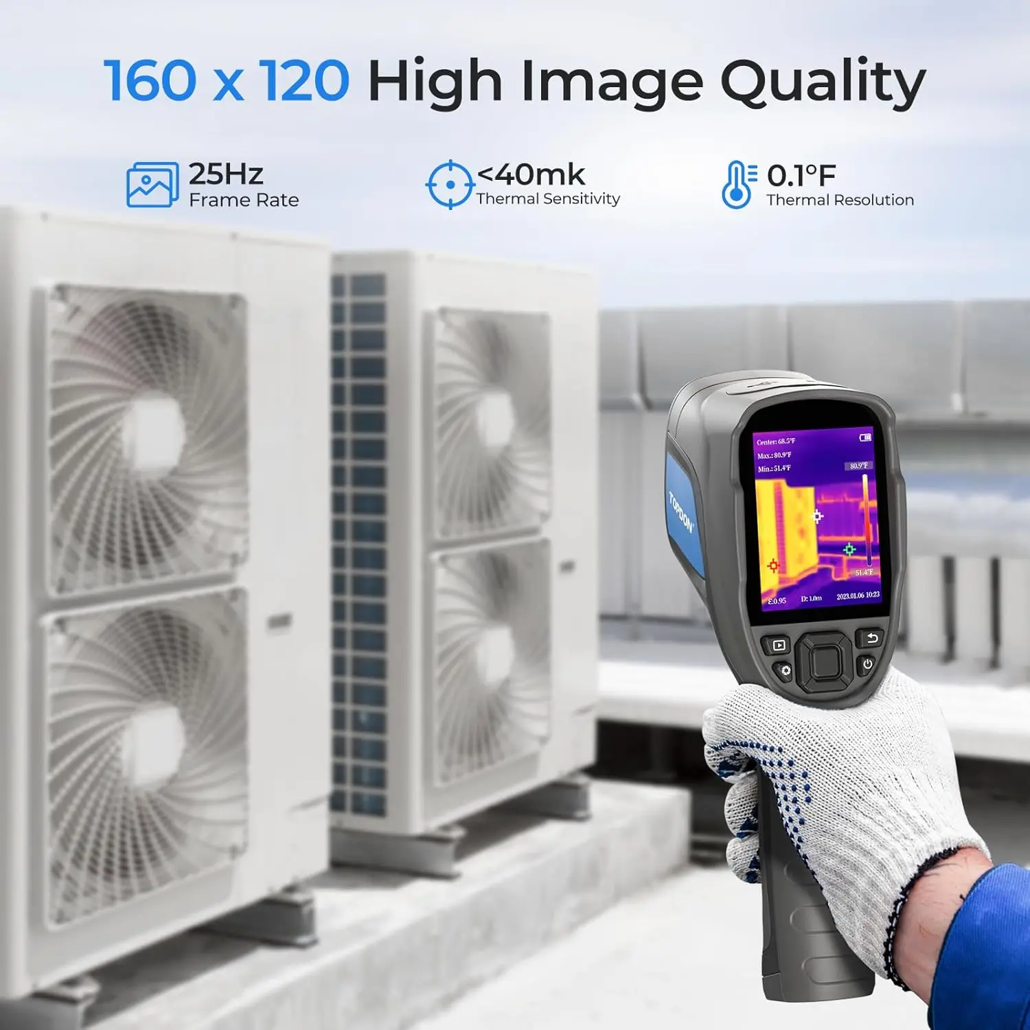 Thermal Imaging Camera 160x120 IR Resolution 15-Hour Battery Life Handheld Infrared Thermal Imager with 1x / 2X / 4X Zoom Level