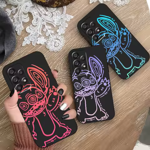 Disney Cartoon Pet Stitch For Samsung A53 A52 A33 A32 A51 A71 A21S A13 A73 A55 A22 A23 A35 A72 A54 A12 5G Black Cover