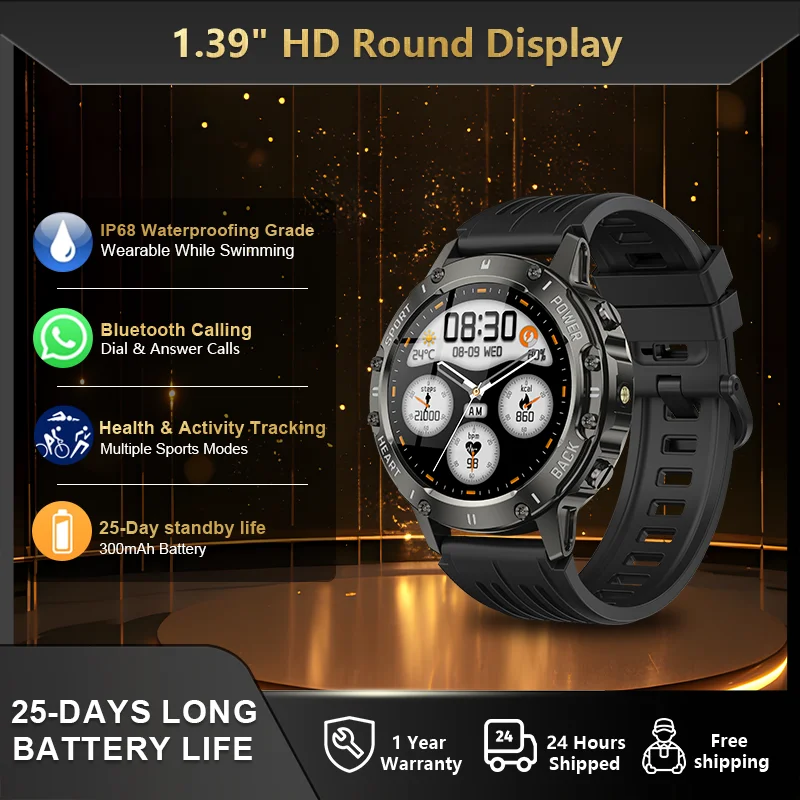 Durable Sports Smartwatch With Flashlight Long Battery Life Multiple Sports Modes And Real-Time Health Monitoring