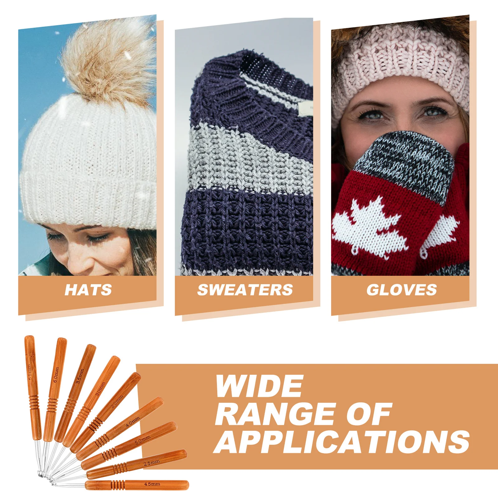 

9Pcs Bamboo Handle Crochet Hooks Set Durable Aluminum Tips DIY Knitting Tools for Sweaters Scarves Hats Yarn Crafts Gloves