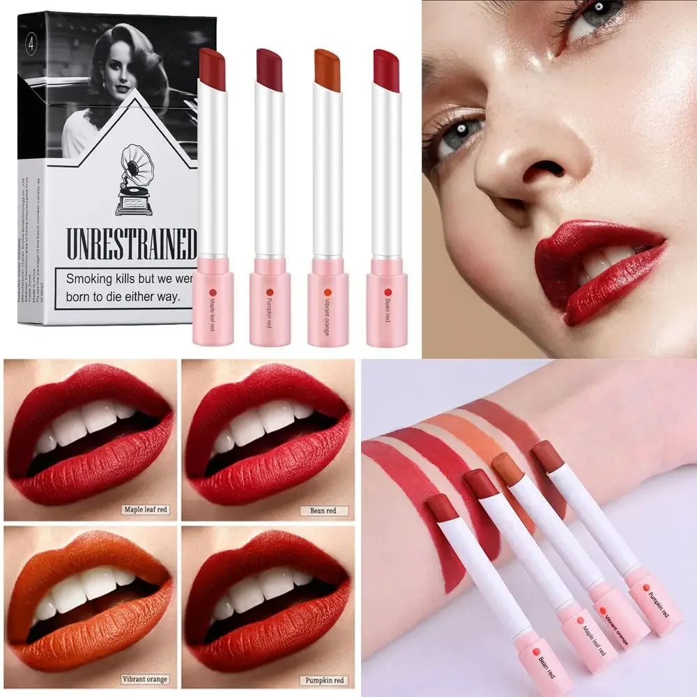 Lana Del Rey Glossy Matte Lip Tint Set, batom tubo duradouro de 24 horas, mulheres, 4 cores