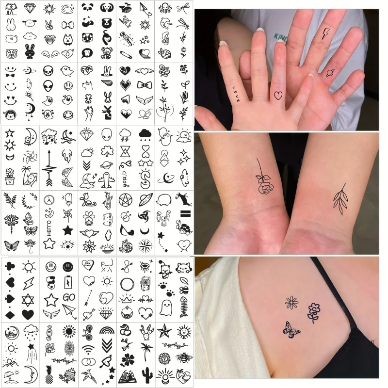 Временные татуировки на маленькие Пальцы для женщин и девушек, 10 шт./набор, татуировки на глаза, королевы пиковых сердец, искусственные татуировки, водостойкие временные татуировки