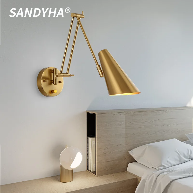 

Nordic LED Bedroom Bedside Reading Wall Lamps Modern Minimalist Living Room Study Folding Telescopic Long Arm Lighting Fixture