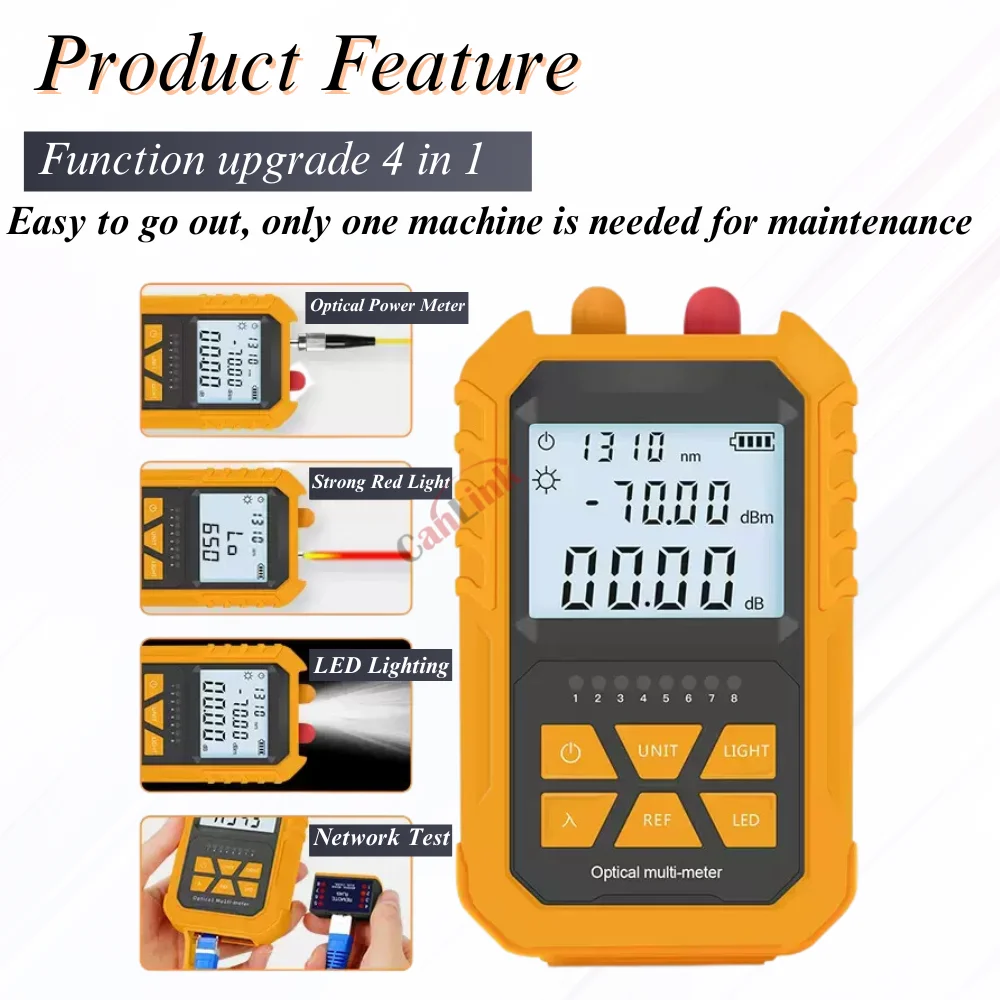 Misuratore di potenza ottica penna a luce rossa 4 in 1 Mini penna in fibra ottica rossa 5km lampada Ttester in fibra ottica batteria a secco/al litio