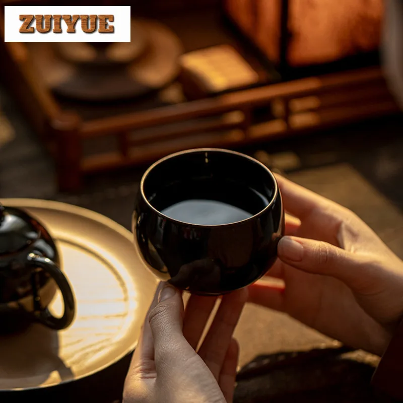 200 مللي الذهب الأسود الأسود الصقيل أرهات فنجان الشاي بوتيك وعاء الشاي كوب للشاي الشاي تذوق التأمل كوب Jianzhan ماستر كوب أدوات المائدة