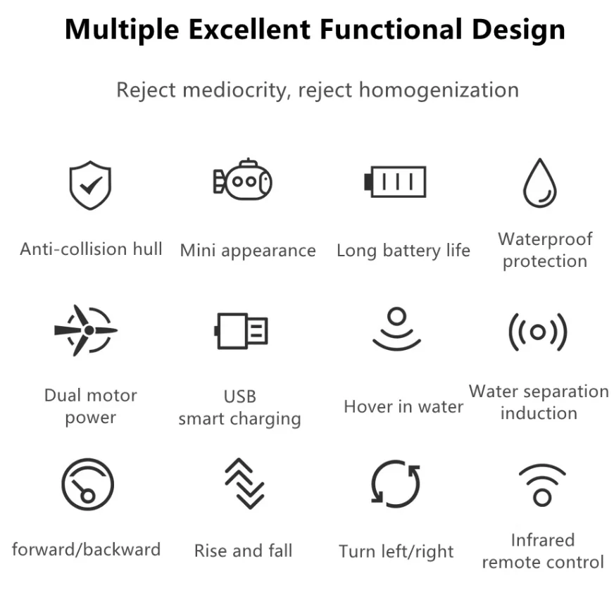 เรือดำน้ำบังคับวิทยุไร้สายขนาดเล็ก จำลองการลอยตัวในน้ำ แยกน้ำได้ ใช้งานได้นาน 25 นาที กันน้ำ ของเล่นบังคับวิทยุ