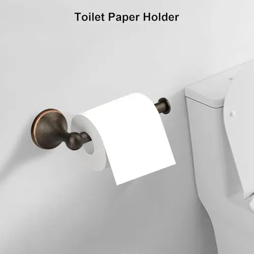 

4-Piece Vintage Bathroom Hardware Set In Oil Rubbed Bronze: 24 Inch Towel Bar, Ring, Toilet Paper Holder, And Robe Hook