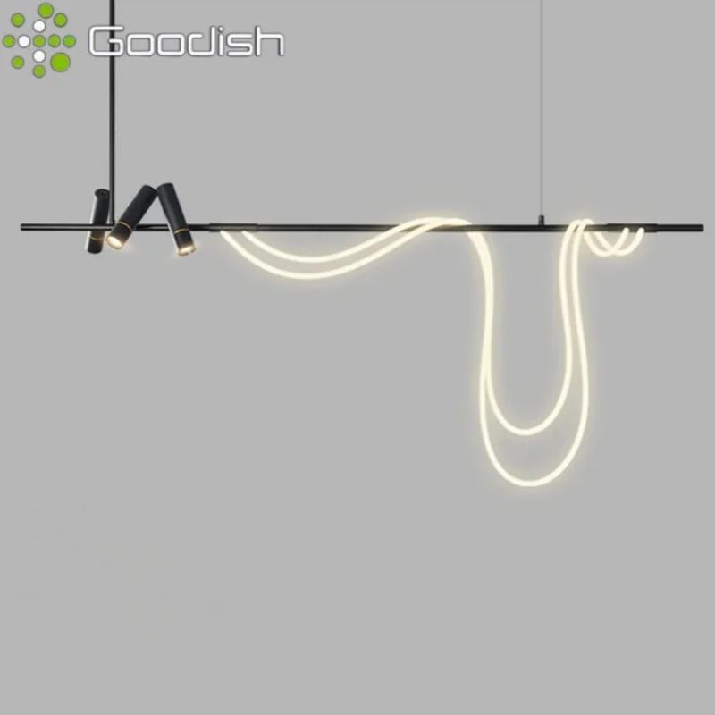 Modern LED Pendant Lights Suspended Linear Hose Shaped Art Stylish Aluminium Lamps for Living Room Home Decoration Chandeliers