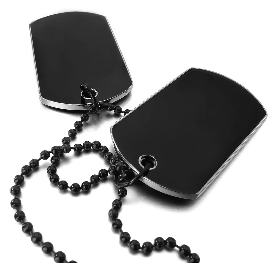 A88M 2 PCS Alloy Pendant Necklace Pendant Black Army Style Name Double Dog Tag Plate Biker Chain Necklace 27 Inch Man