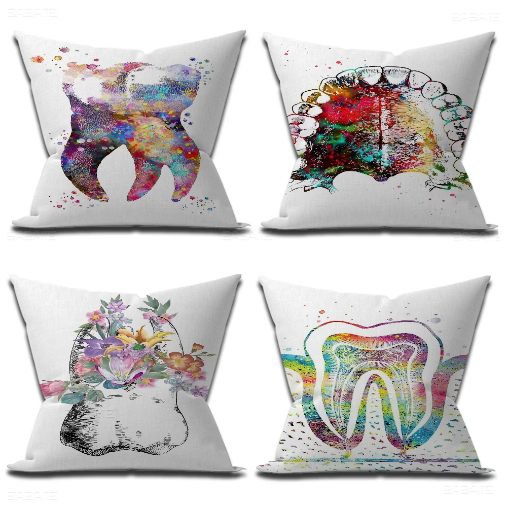 Watercolor Tooth Anatomy Floral Dentist Personalized Pillow Dust Cover Bedroom Kids Party Decoration Pillowcase Birthday Gift