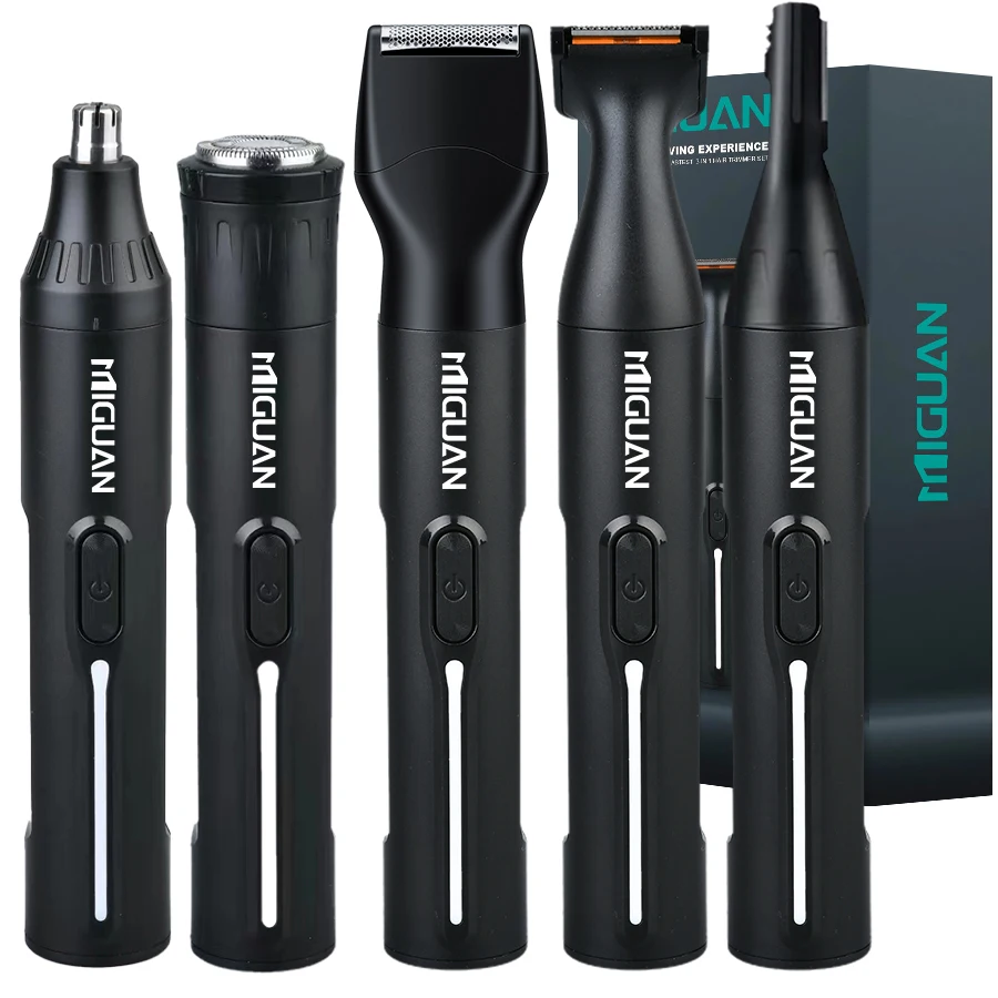 5-in-1 Professional Grooming Kit, USB Rechargeable Nose & Ear Hair Trimmer, Beard and Eyebrow Razor，