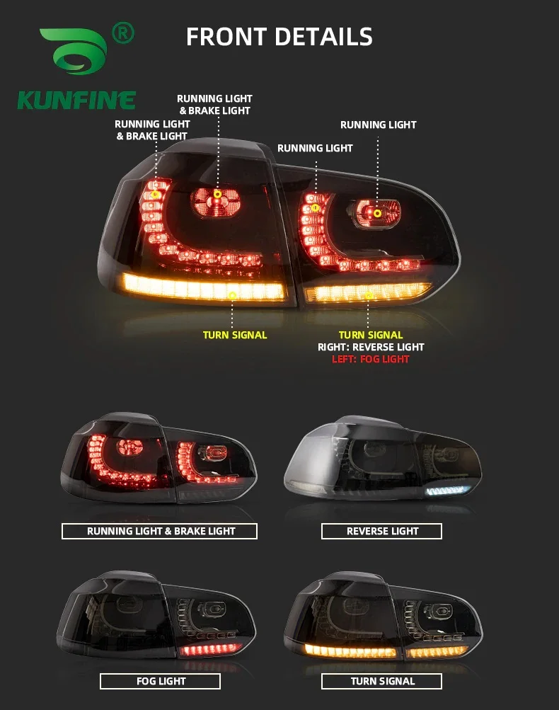 Car Tail Light Assembly For VW golf6 mk6 R20 2008-2013  Brake Light With Turning Signal Light Car led Tail light