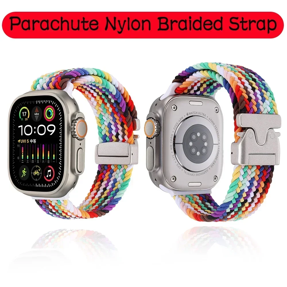 Nylon Strap for Apple Watch Band 46mm 45/44/42/40/41mm 49mm Parachute Braided Bracelet iWatch Series 10 Ultra 9 8 7 6 SE Correa