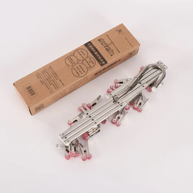 Classic Stainless Steel Drying Rack, Instant Folding, Traceless, Windproof, Multi-Clip, Balcony Rotating Clothes Hanger, Extra Thick, Heavy-Duty, Quick-Drying, Patented