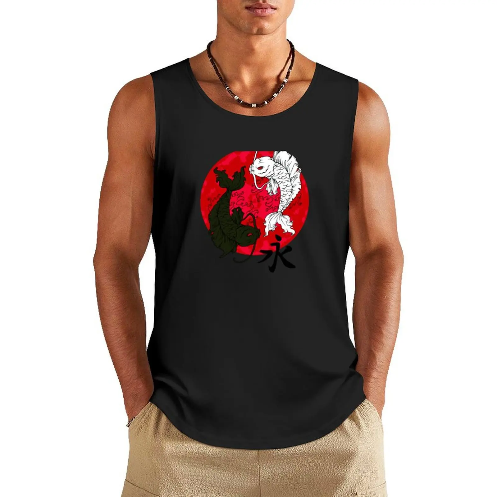 

Koi Fish Ying Yang в черной майке, спортивная одежда для мужчин, мужская спортивная одежда, футболка, мужская спортивная одежда